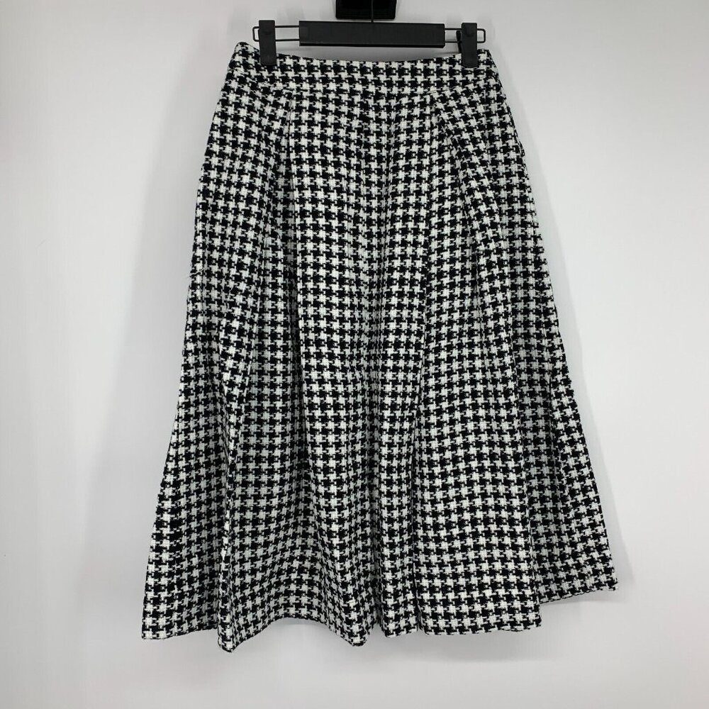 Who What Wear Skirt Black Houndstooth Tweed Pleated Midi Birdcage - Picture 6 of 8
